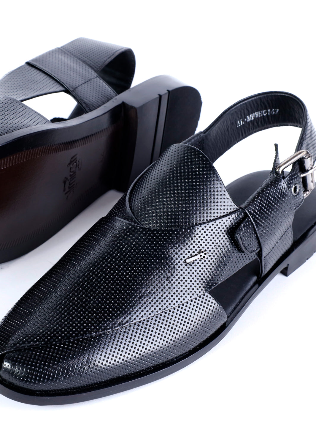 Black Leather Peshawari Chappal - AL-MFW-HC-167
