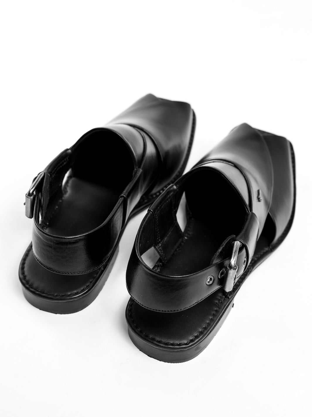 Black Leather Peshawari Sandals - AL-MFW-HC-171
