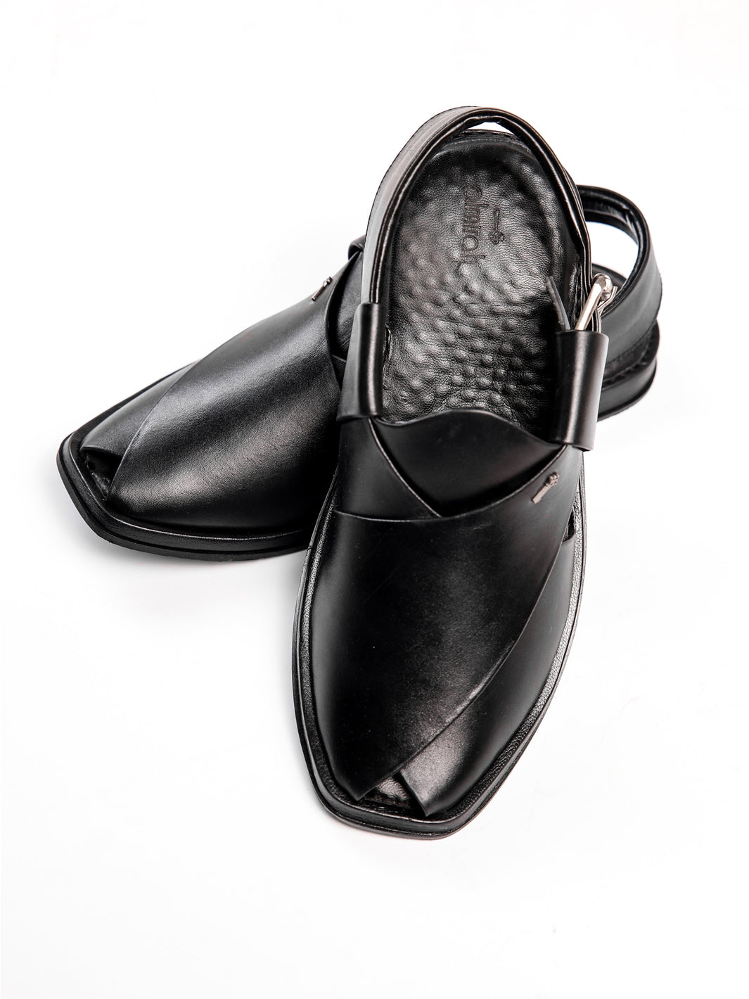 Black Leather Peshawari Sandals - AL-MFW-HC-173