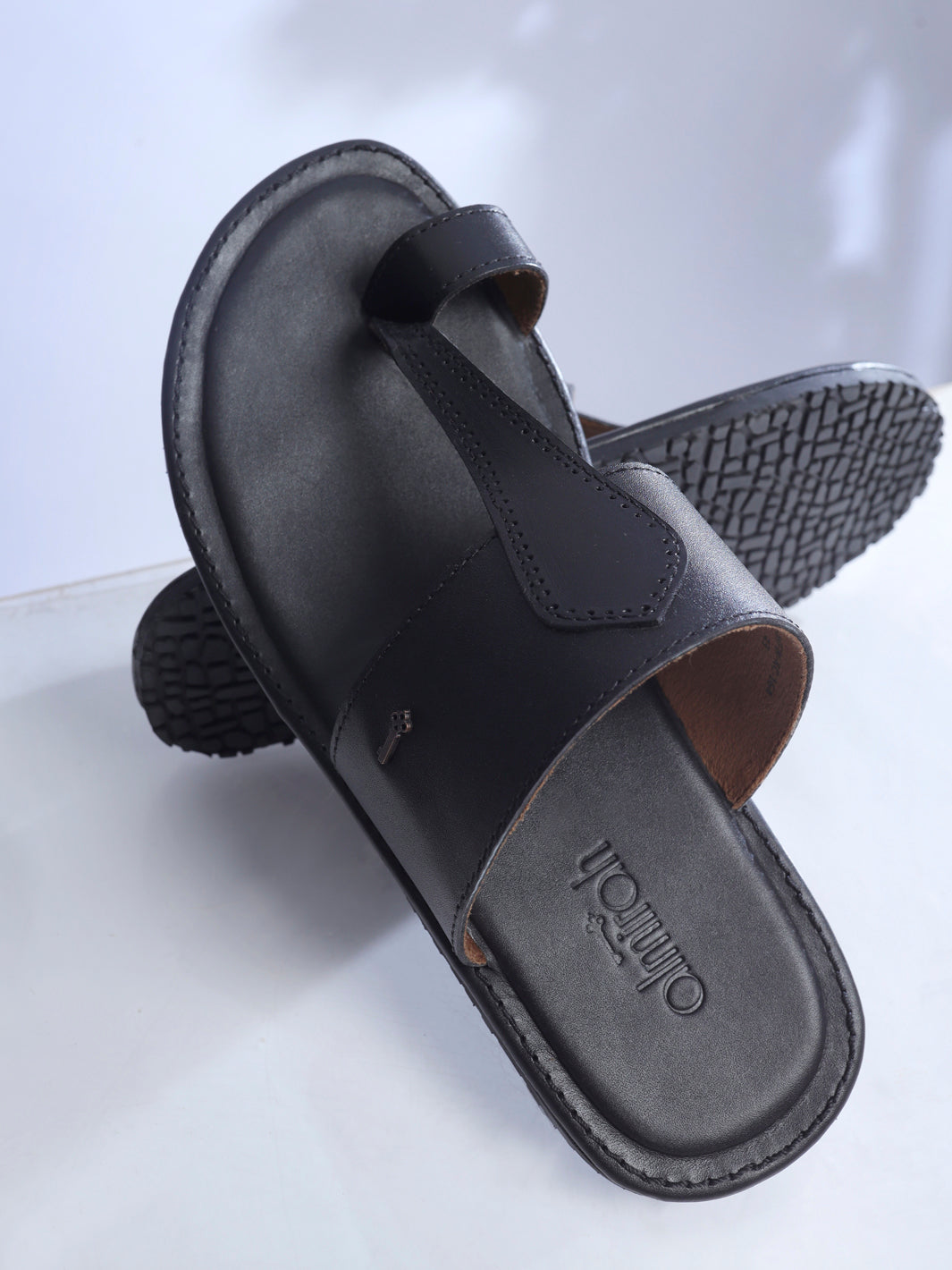 Black Leather Kolhapuri Chappal - AL-MFW-KC-164