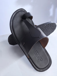 Black Leather Kolhapuri Chappal - AL-MFW-KC-164