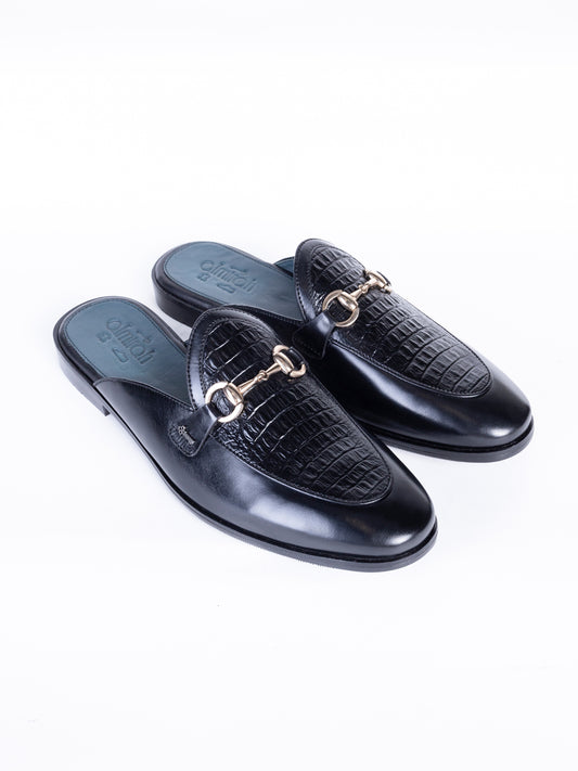 Black Leather Slip-On - AL-MSHO-041 - Almirah Online