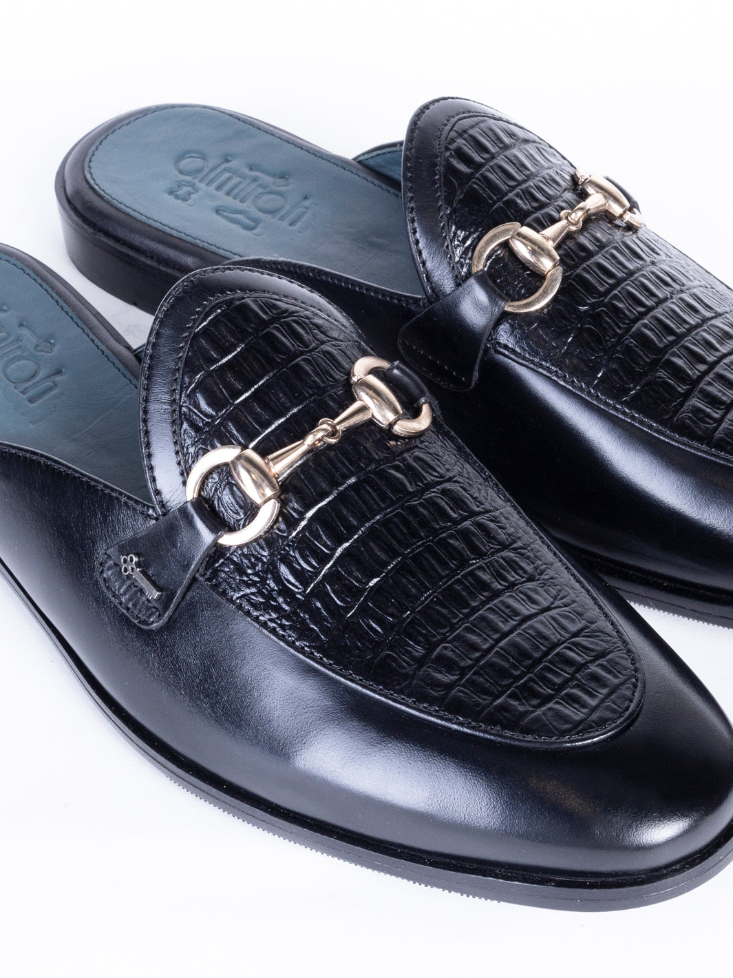 Black Leather Slip-On - AL-MSHO-041 - Almirah Online