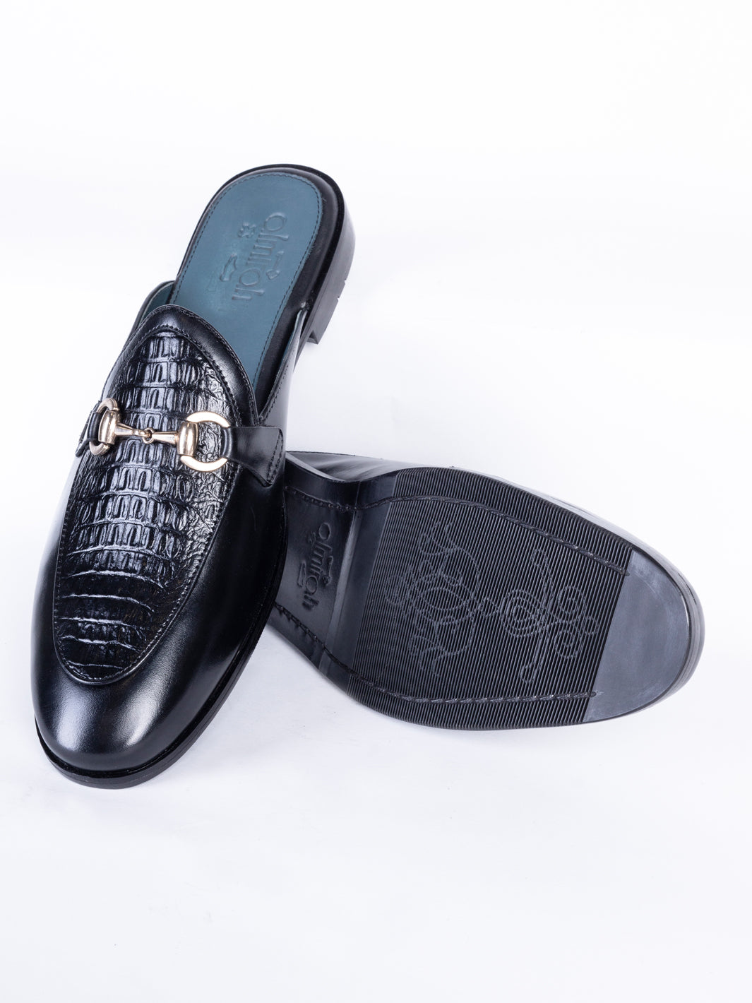 Black Leather Slip-On - AL-MSHO-041 - Almirah Online
