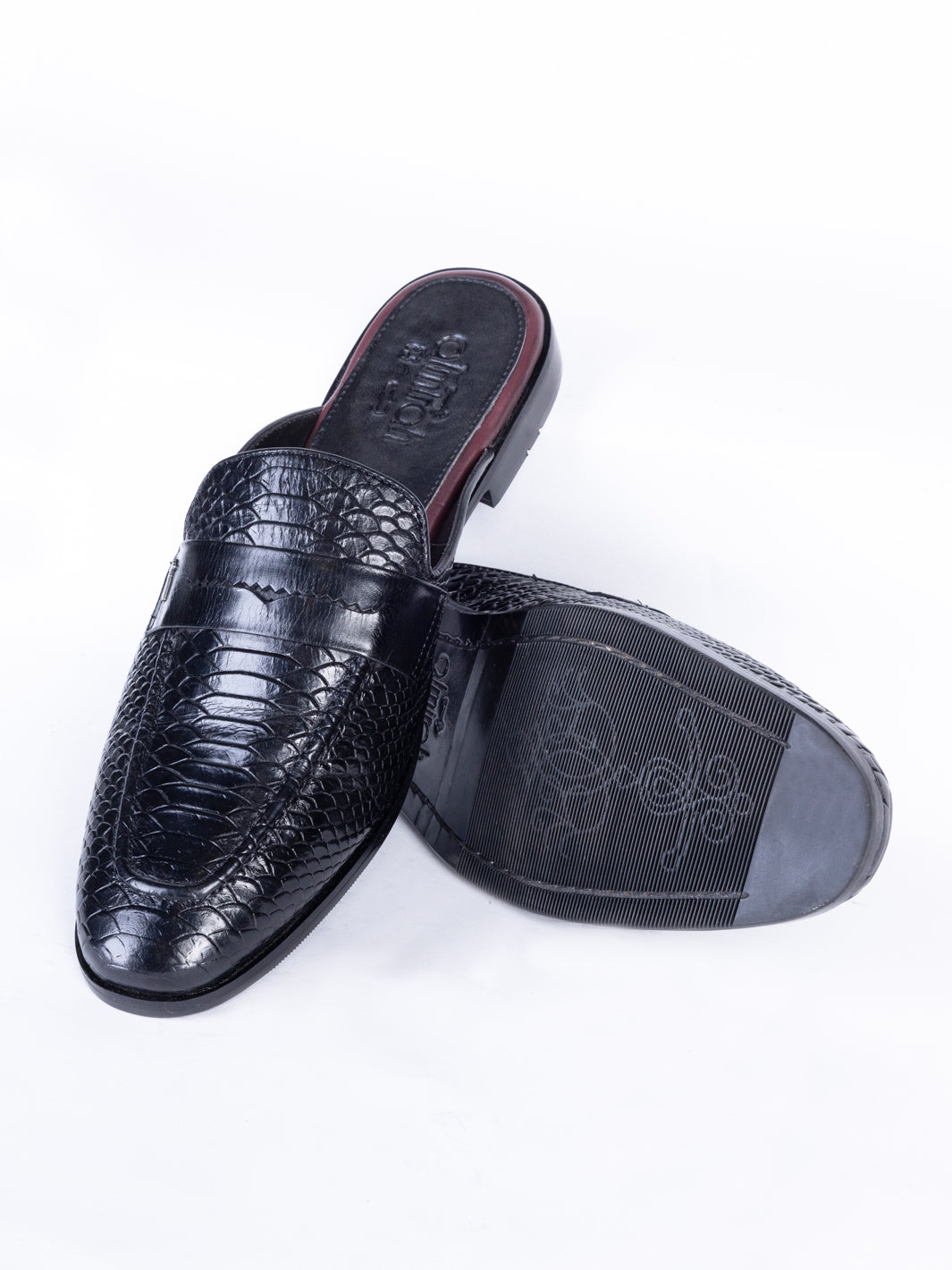 Black Leather Slip-On - AL-MSHO-042 - Almirah Online