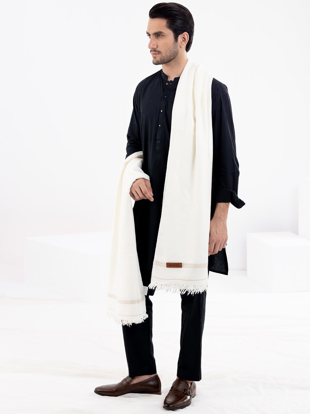 White Woolen Shawl For Men - AL-SH-008