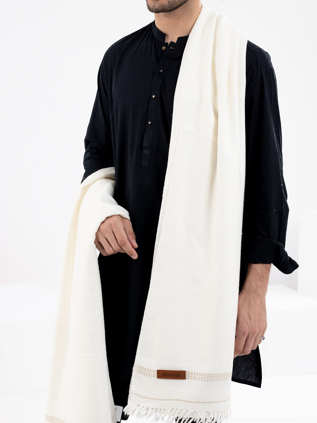 White Woolen Shawl For Men - AL-SH-008