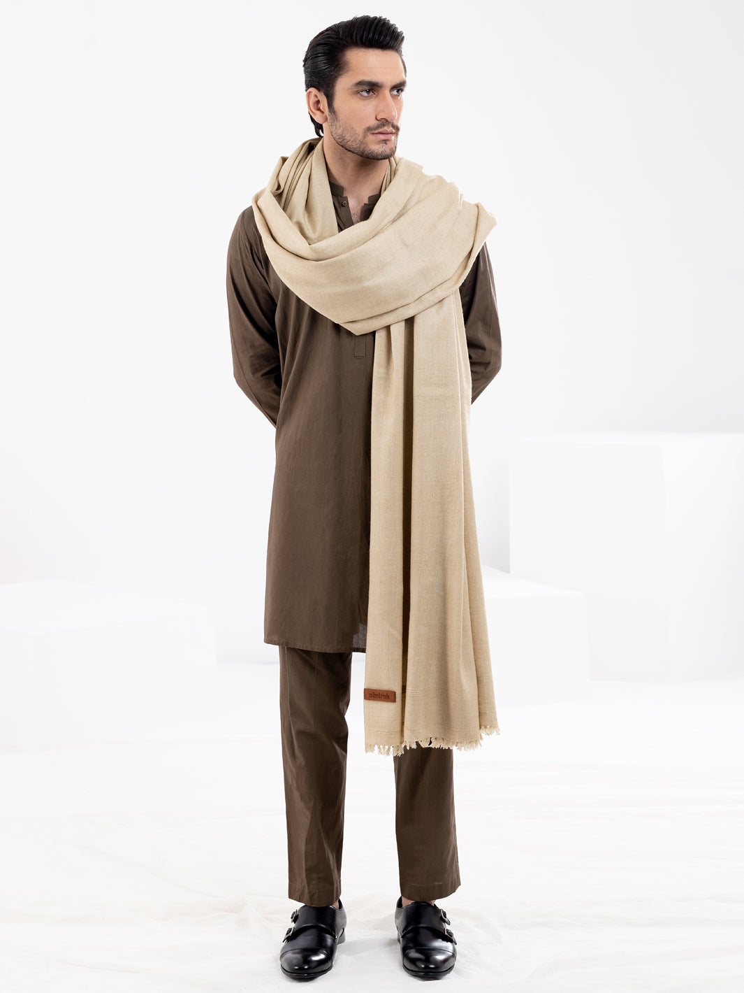 Beige Blended Shawl For Men - AL-SH-015