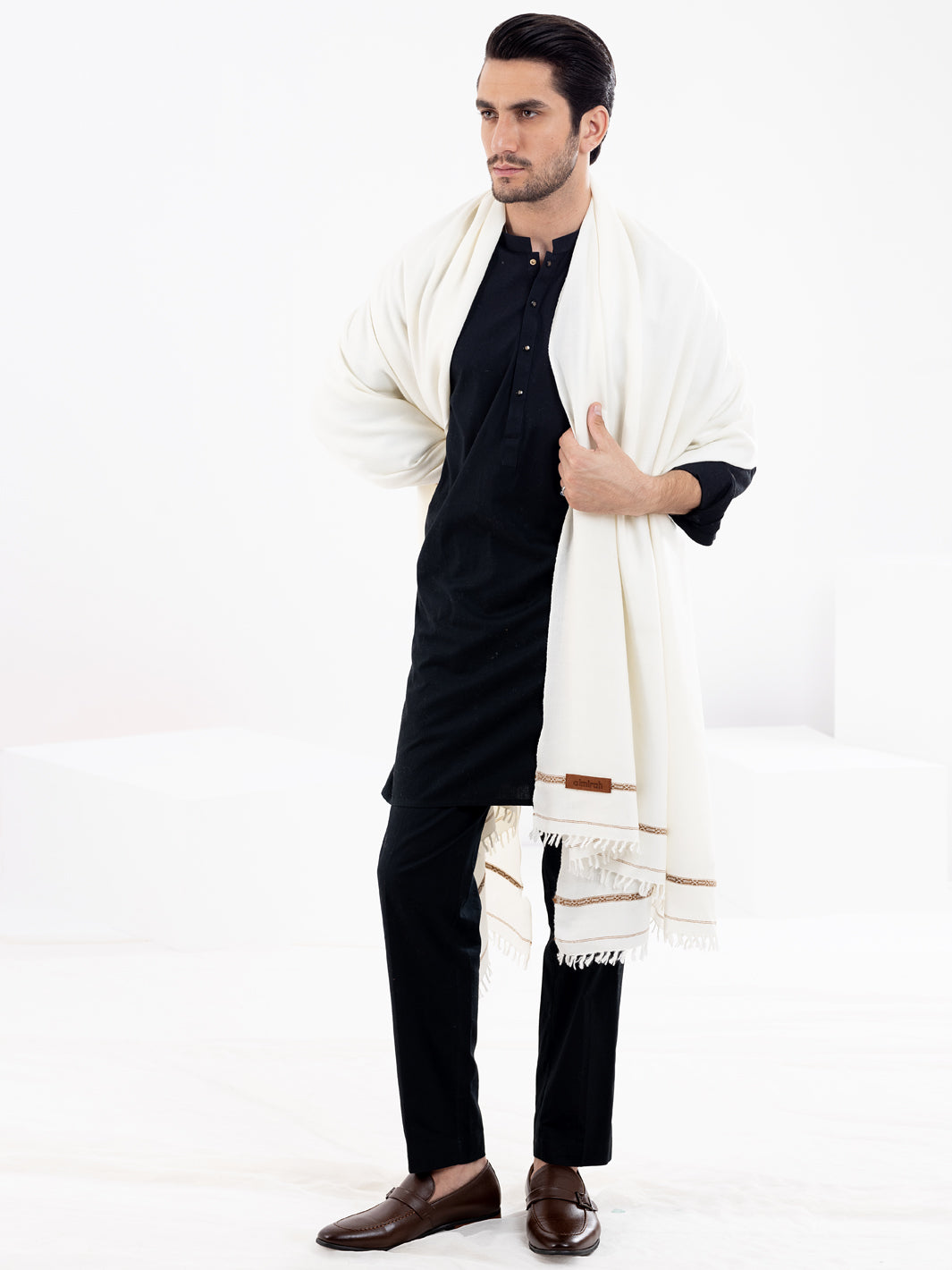 White Blended Shawl For Men - AL-SH-019