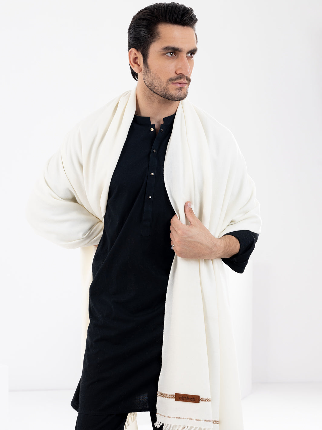 White Blended Shawl For Men - AL-SH-019