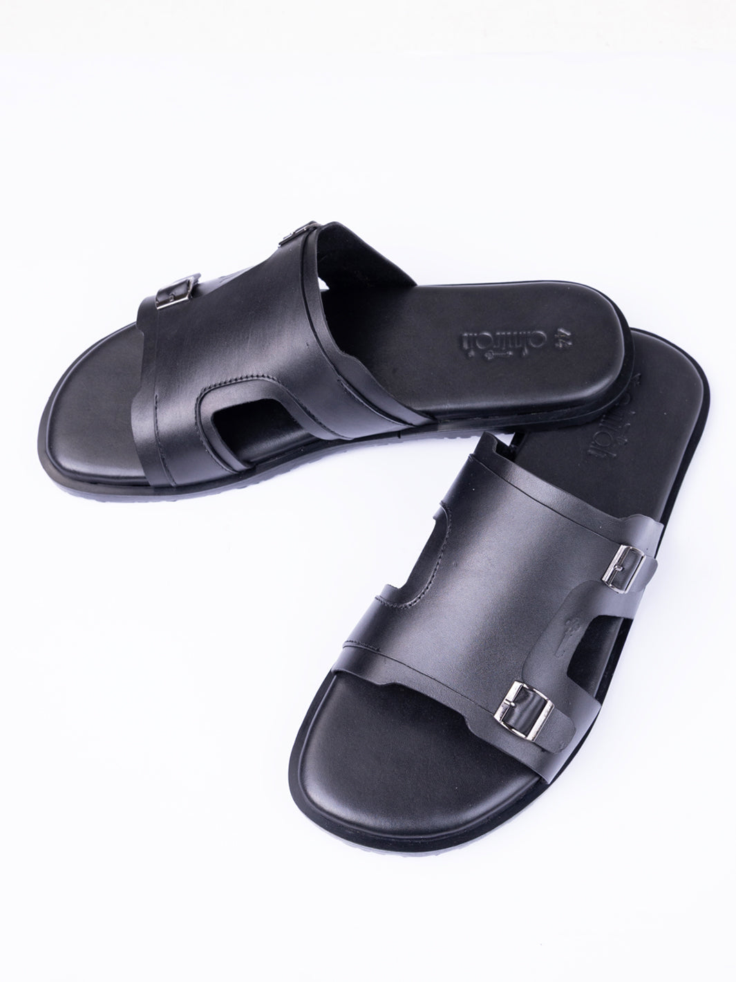 Black Leather Slippers - AL-MFW-SNDL-005