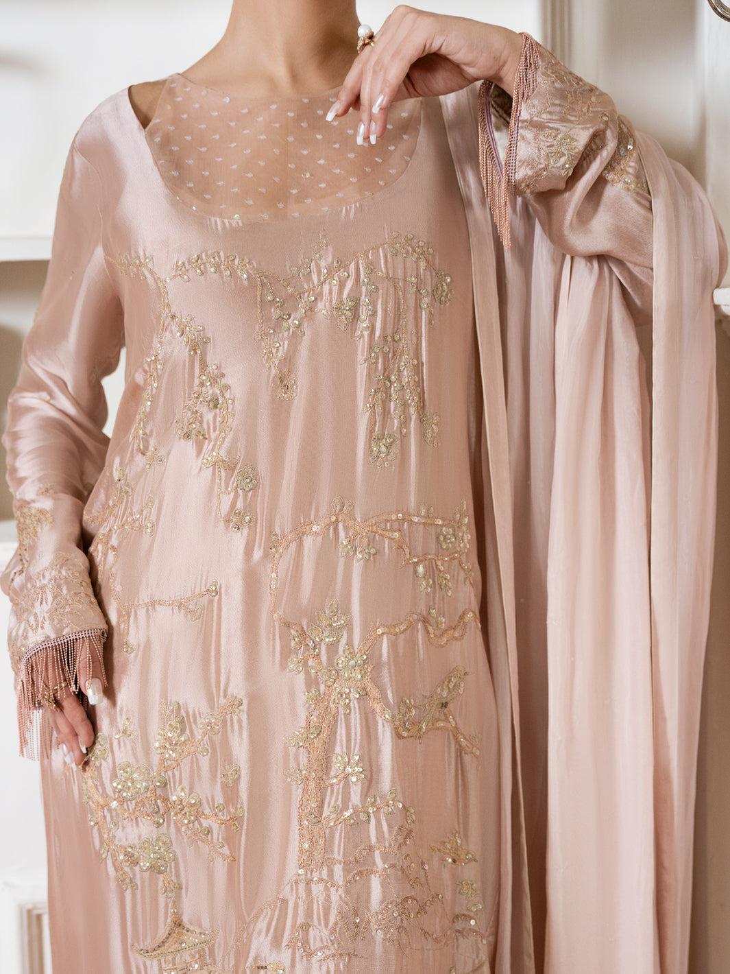 Peach Sheesha Silk Formal Stitched 3Pc - AL-3PS-SS-LS-610