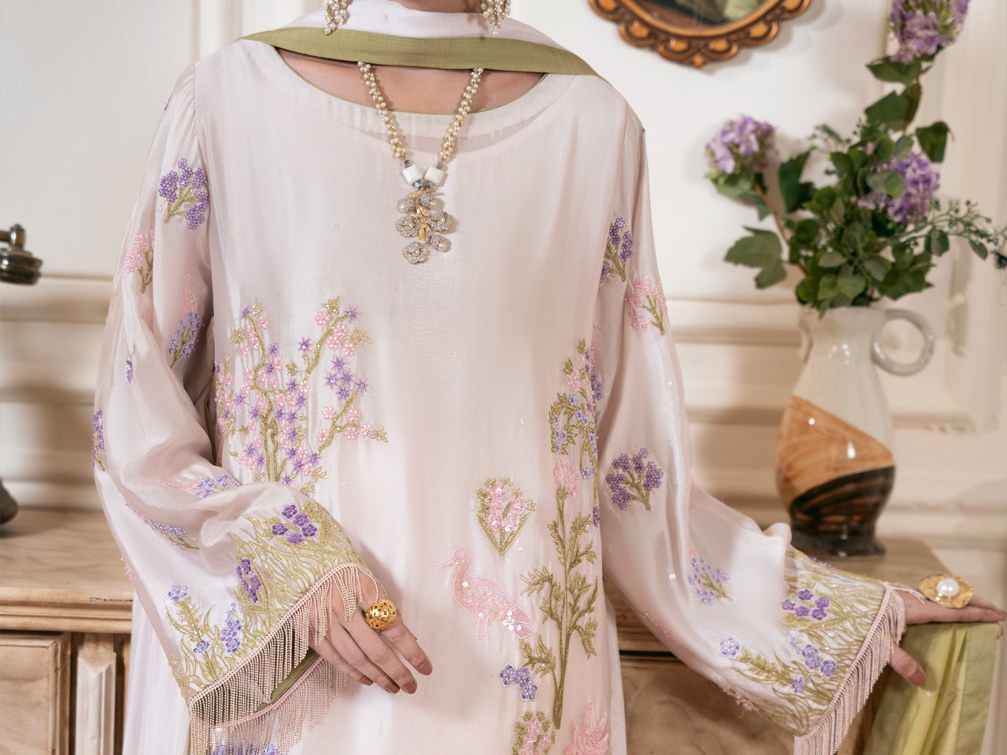 Light Pink Sheesha Silk Formal Stitched 3Pc - AL-3PS-SS-LS-611