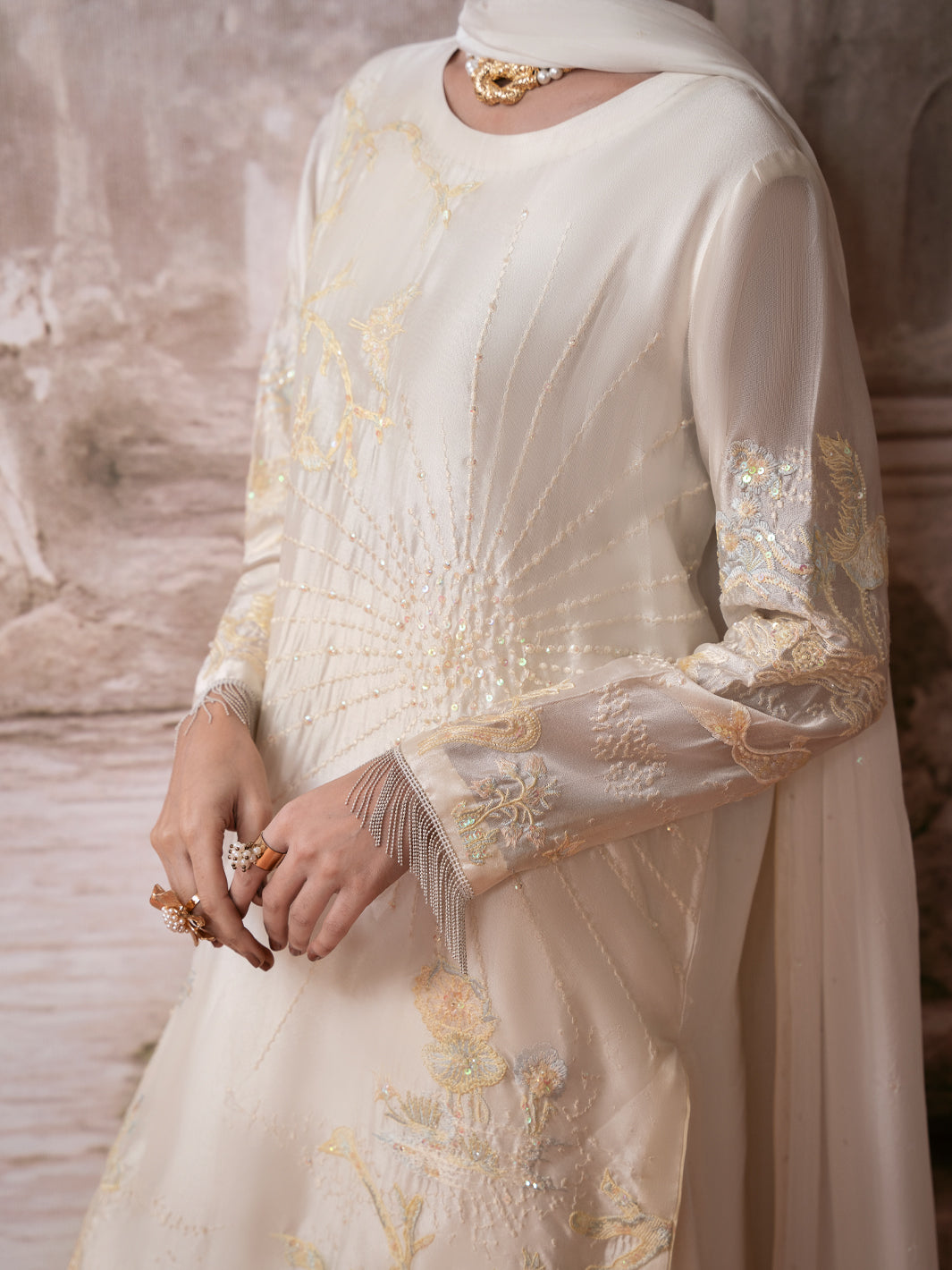 White Sheesha Silk Formal Stitched 3Pc - AL-3PS-SS-LS-614