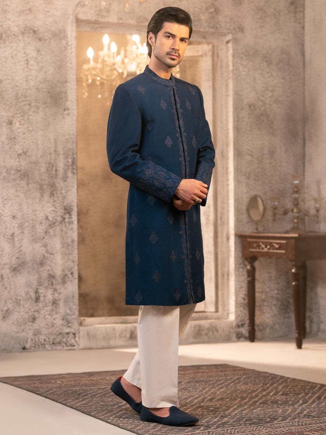 Blue Cotton Sherwani - AL-SW-154