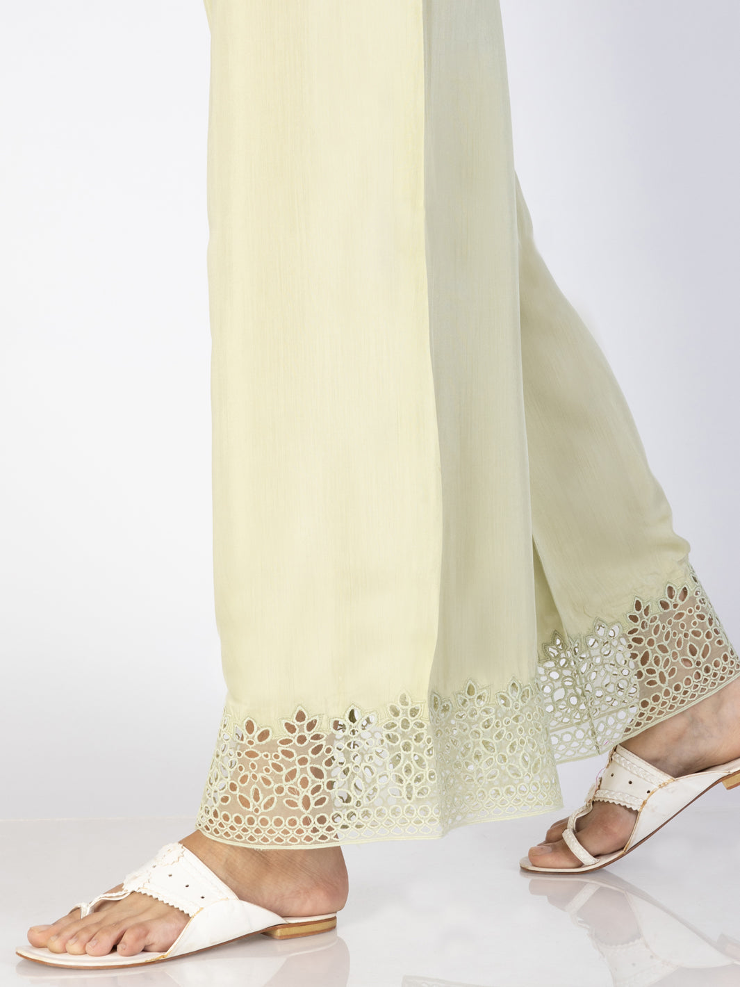 Pista Green Maple Silk Trousers - AL-T-696 - Almirah Online