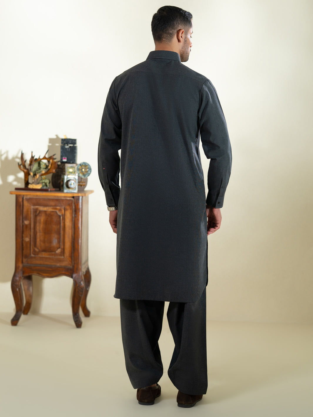 Charcoal Grey Kameez Shalwar - ALWA-KS-570
