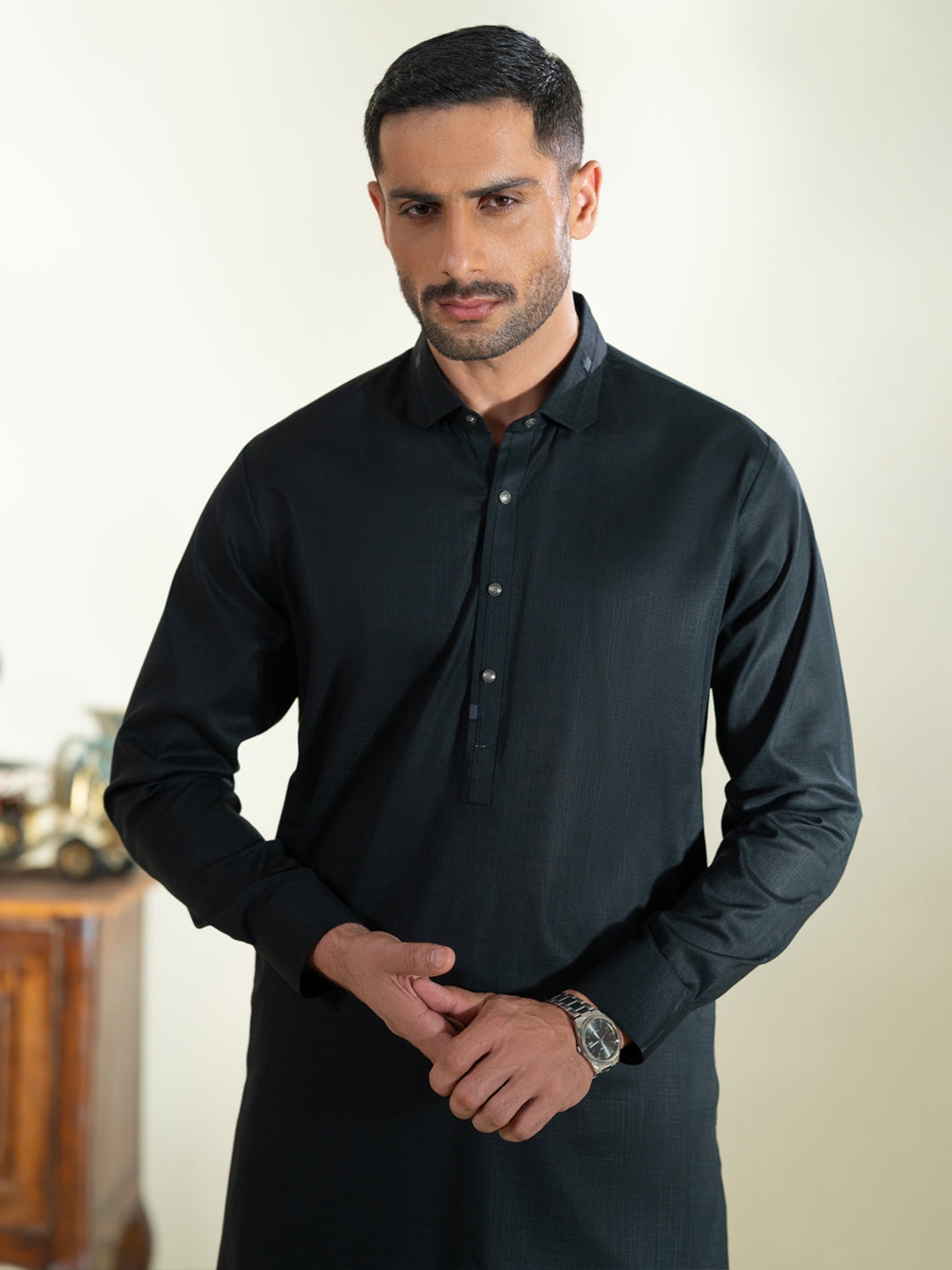 Black Cotton Kameez Shalwar - ALWA-KS-573