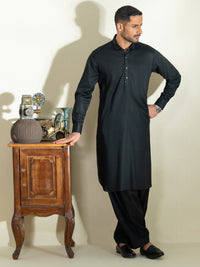 Black Cotton Kameez Shalwar - ALWA-KS-573