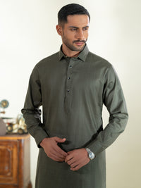 Green Cotton Kameez Shalwar - ALWA-KS-578
