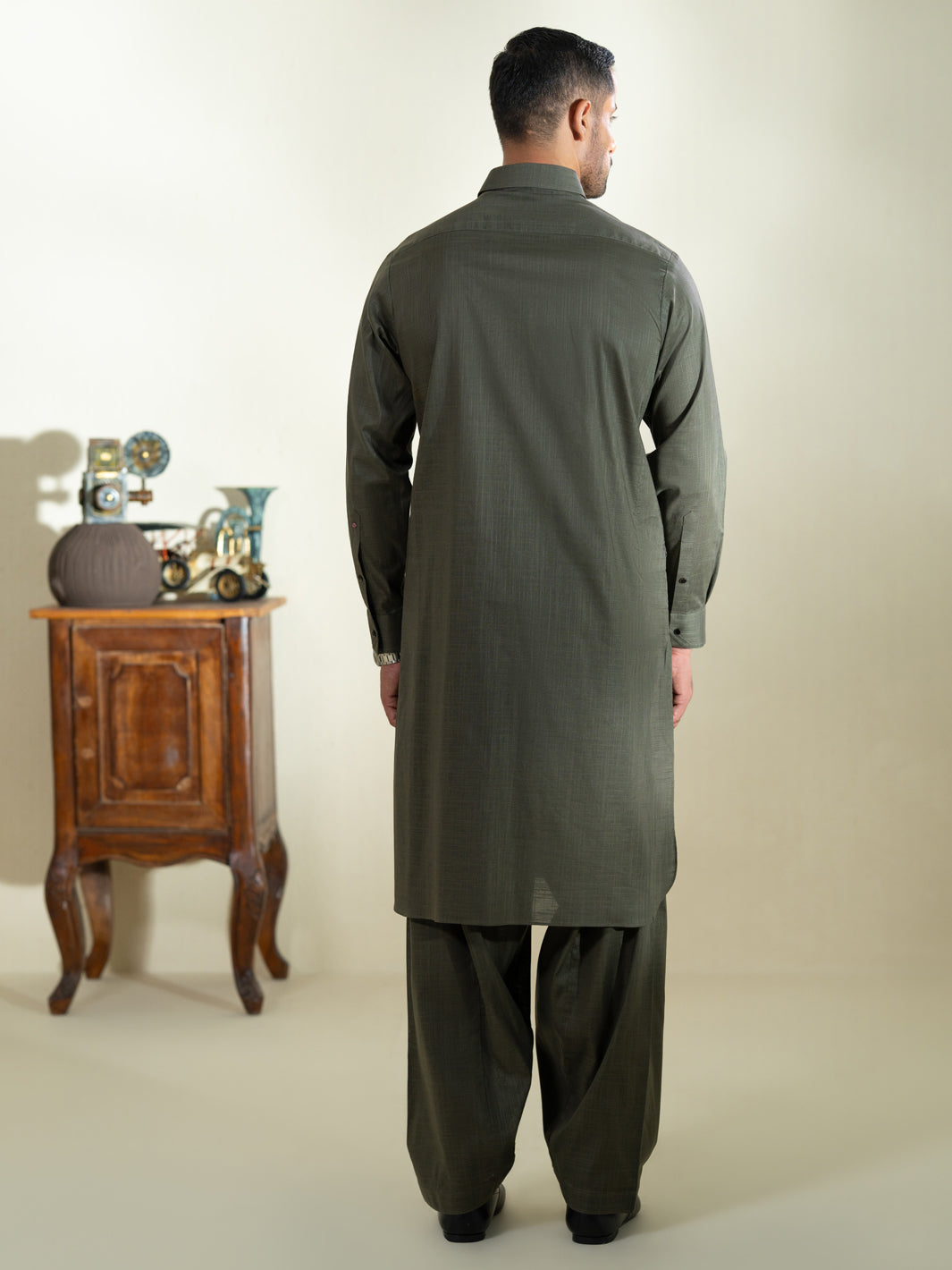 Green Cotton Kameez Shalwar - ALWA-KS-578
