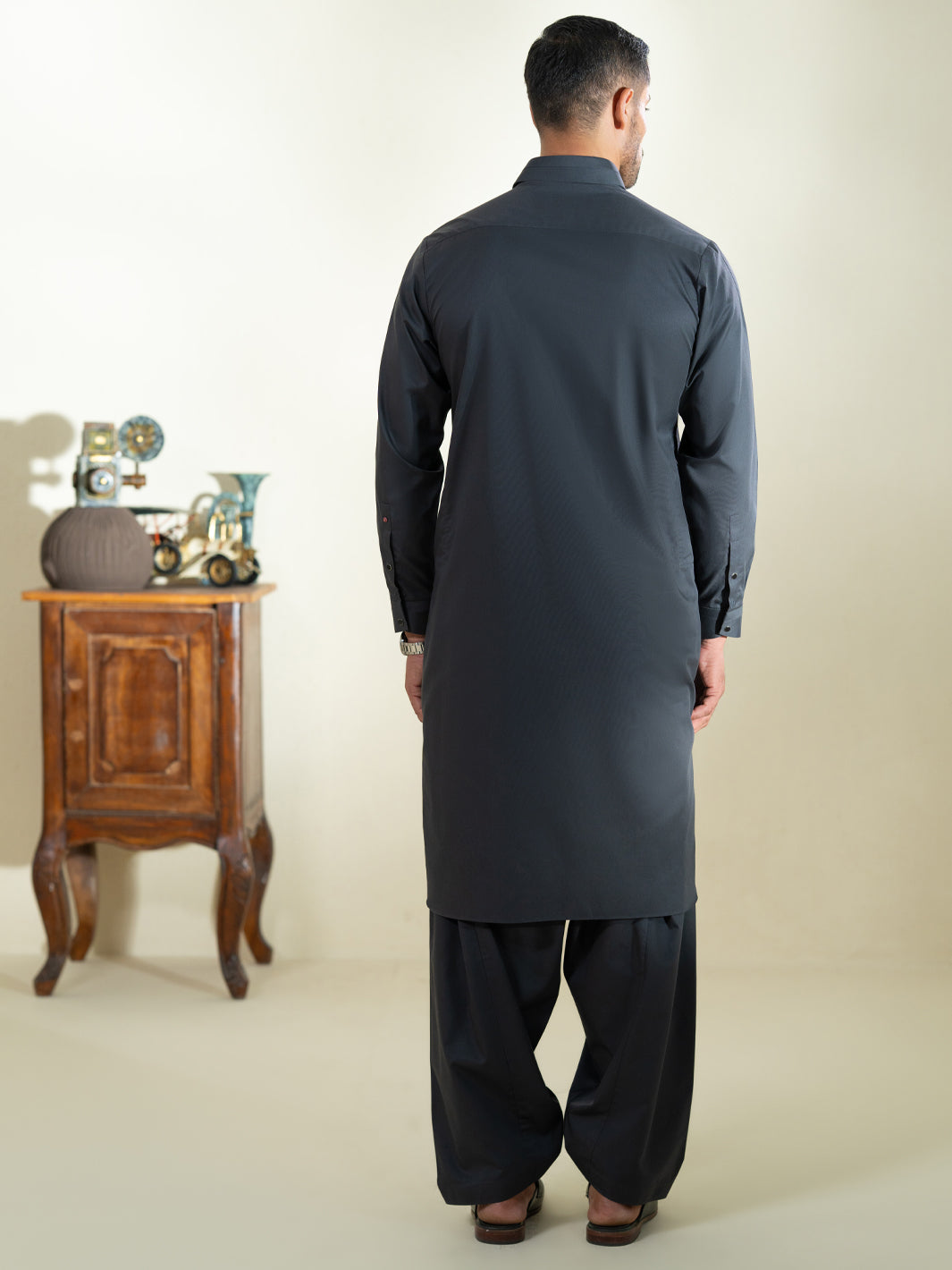 Charcoal Grey Kameez Shalwar - ALWA-KS-593