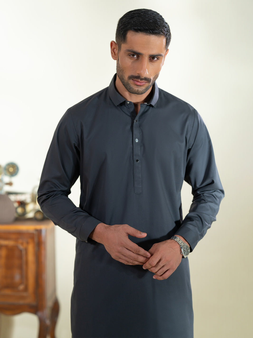 Charcoal Grey Kameez Shalwar - ALWA-KS-593