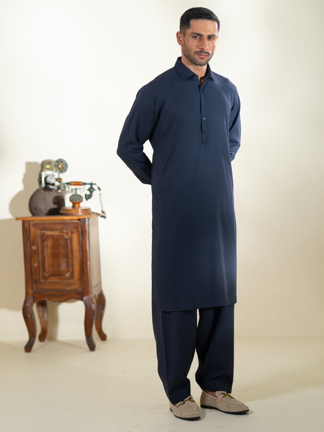 Navy Blue Kameez Shalwar - ALWA-KS-603
