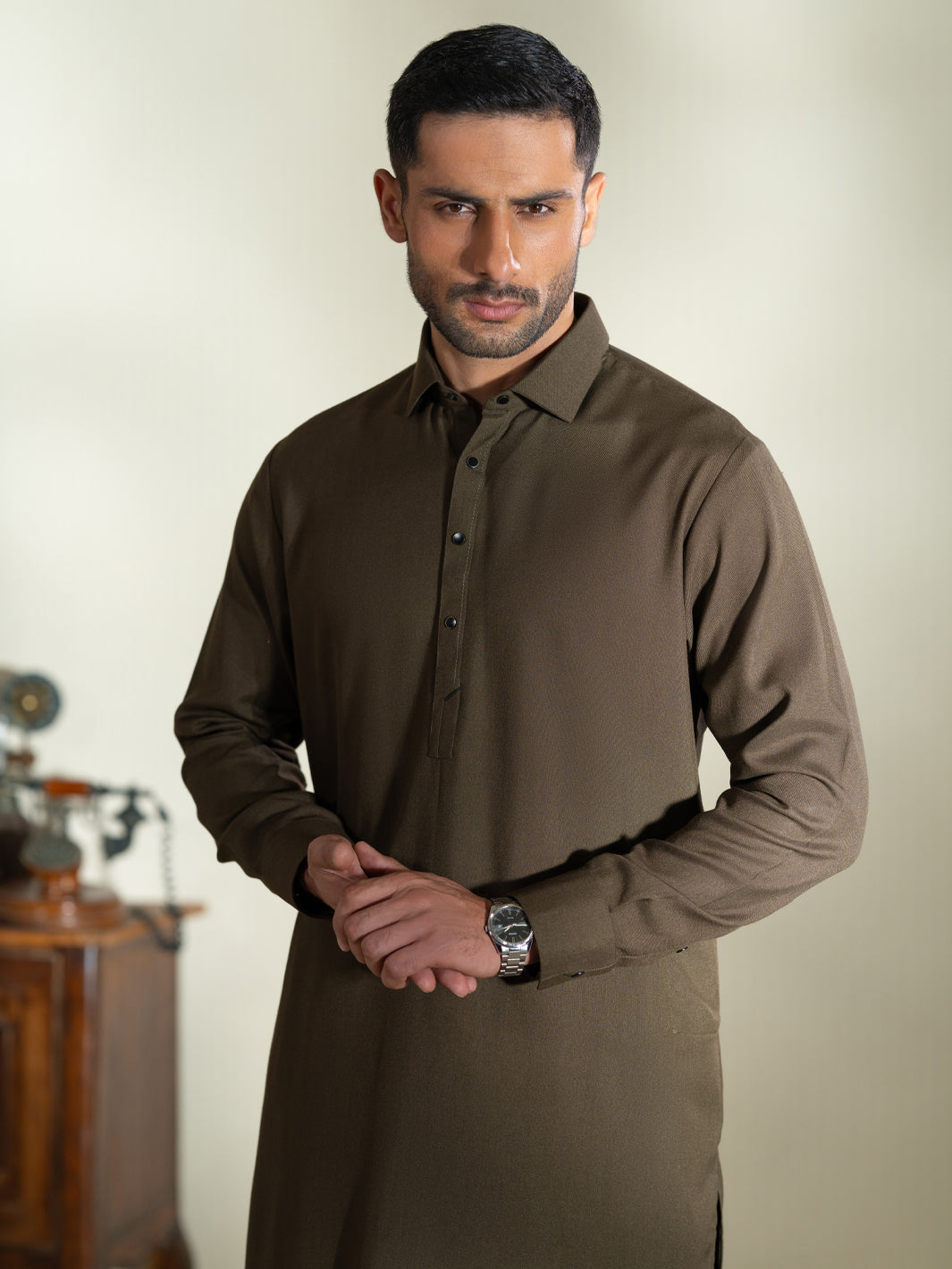 Olive Kameez Shalwar - ALWA-KS-606