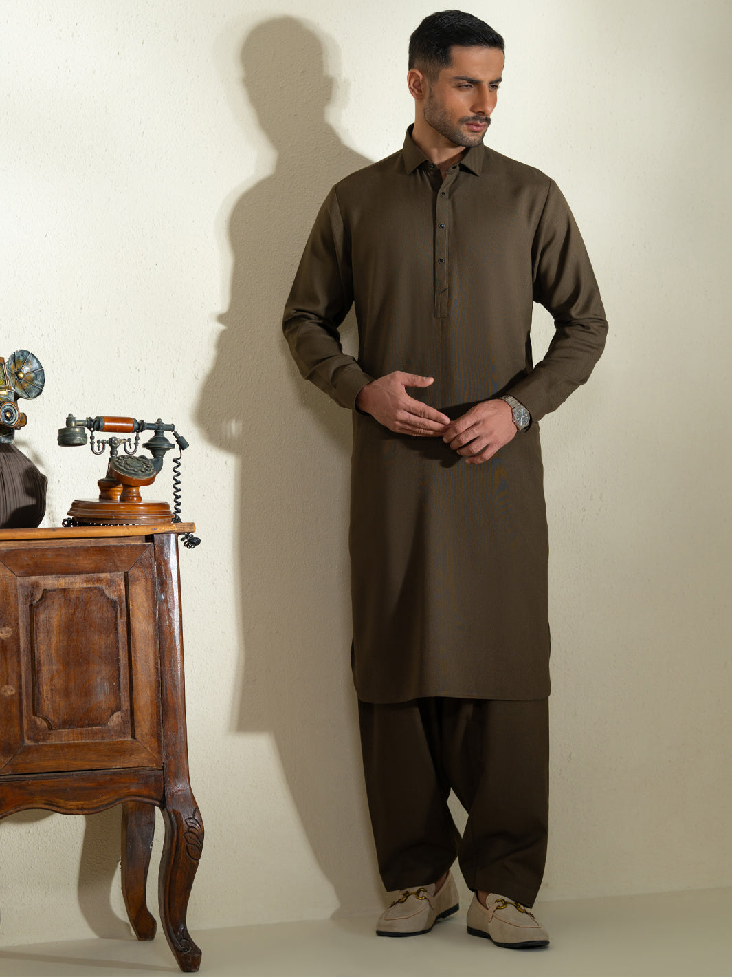 Olive Kameez Shalwar - ALWA-KS-606
