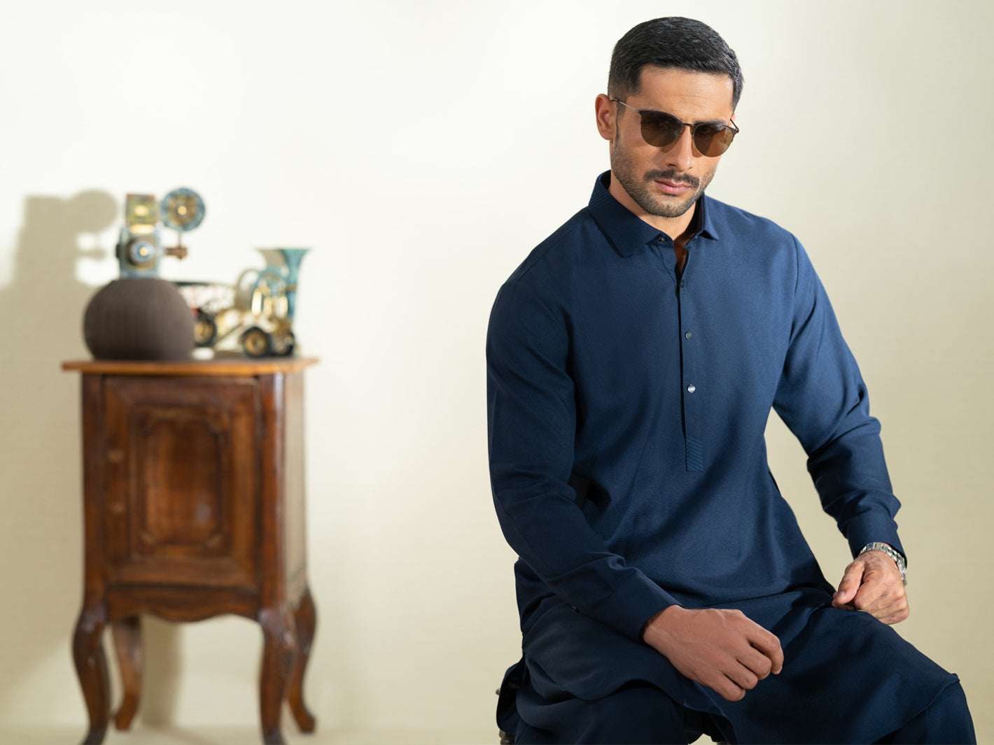 Midnight Blue Cotton Kameez Shalwar - ALWA-KS-607