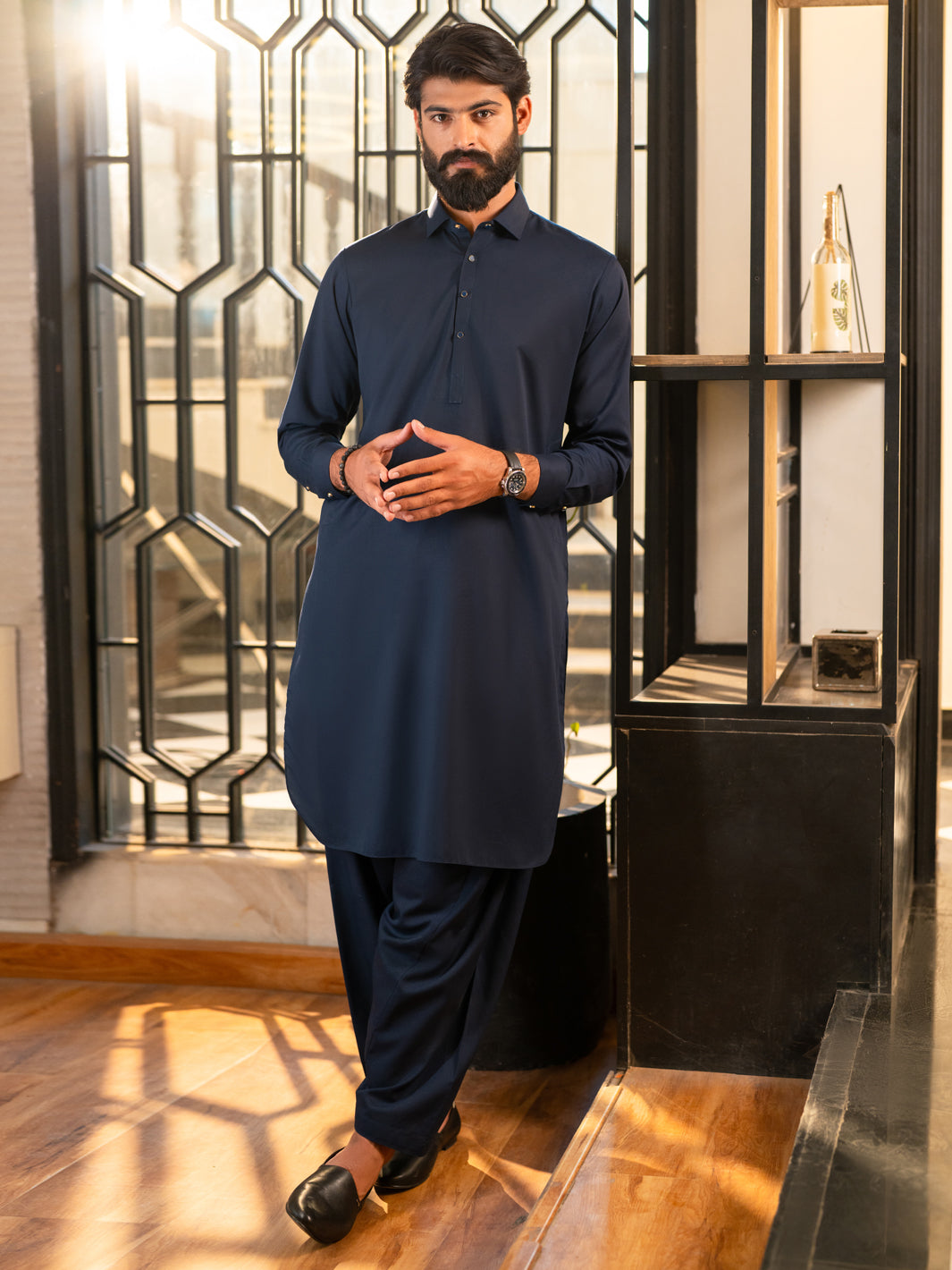 Navy Blue Cut & Sew Kameez Shalwar - ALWA-KS-655