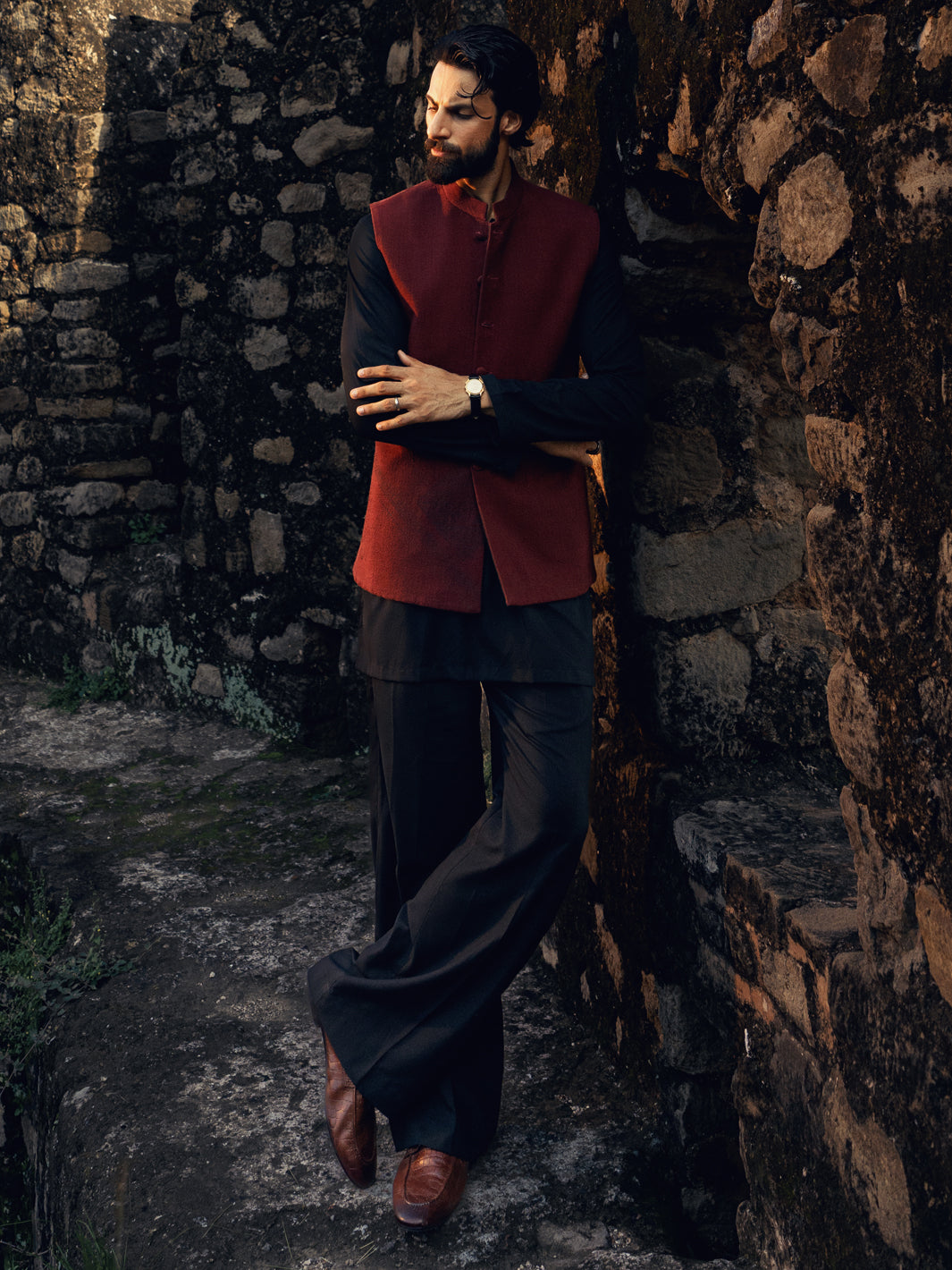 Black Maroon Formal Waistcoat - AL-WC-473