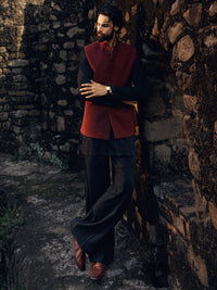 Black Maroon Formal Waistcoat - AL-WC-473