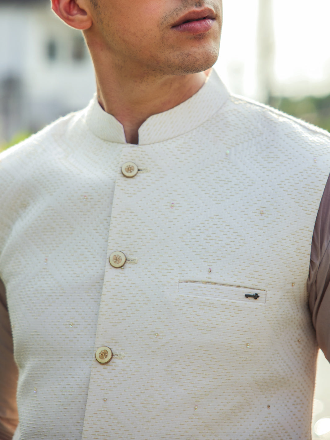 White Blended Waistcoat - AL-WC-524 - Almirah Online