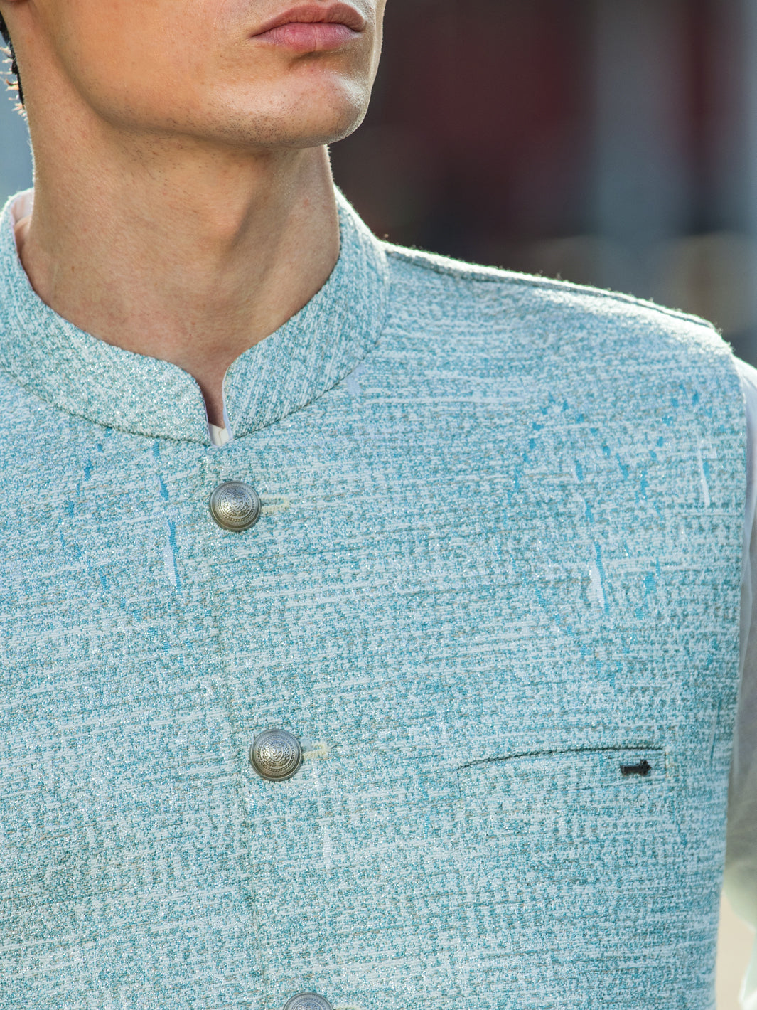 Sea Green Blended Waistcoat - AL-WC-527 - Almirah Online
