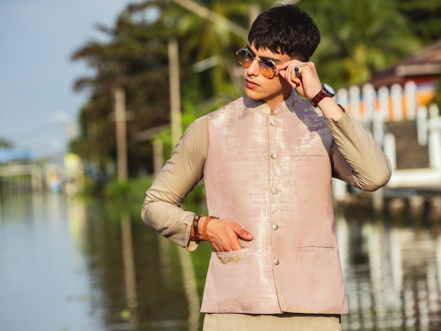 Tea Pink Blended Waistcoat - AL-WC-531 - Almirah Online