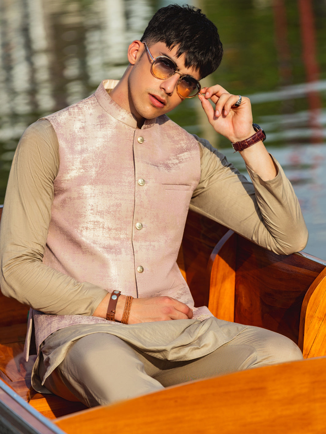 Tea Pink Blended Waistcoat - AL-WC-531 - Almirah Online