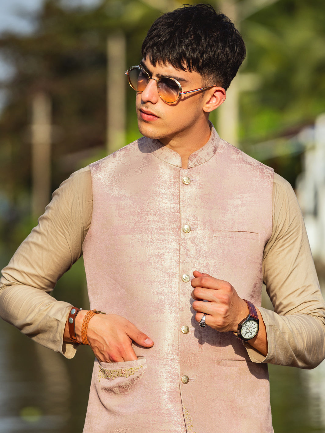 Tea Pink Blended Waistcoat - AL-WC-531 - Almirah Online