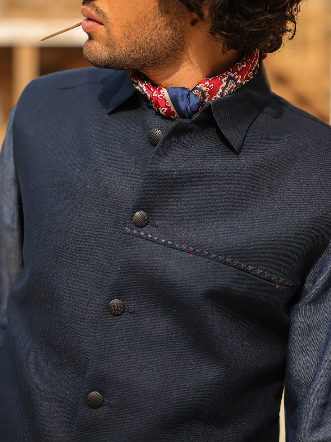 Dark Blue Cotton Waistcoat - AL-WC-617