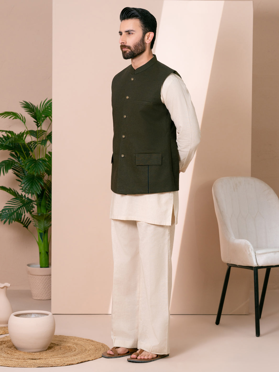 Olive Green Waistcoat - AL-WC-625