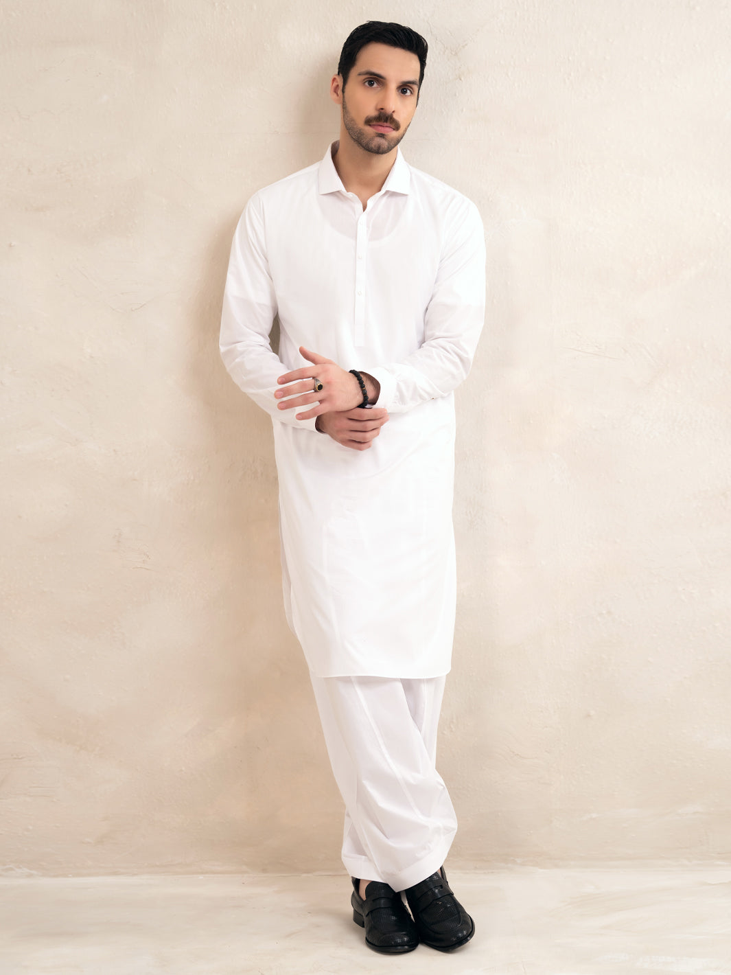 White Cotton Kameez Shalwar - ALBQ-KS-003-R20