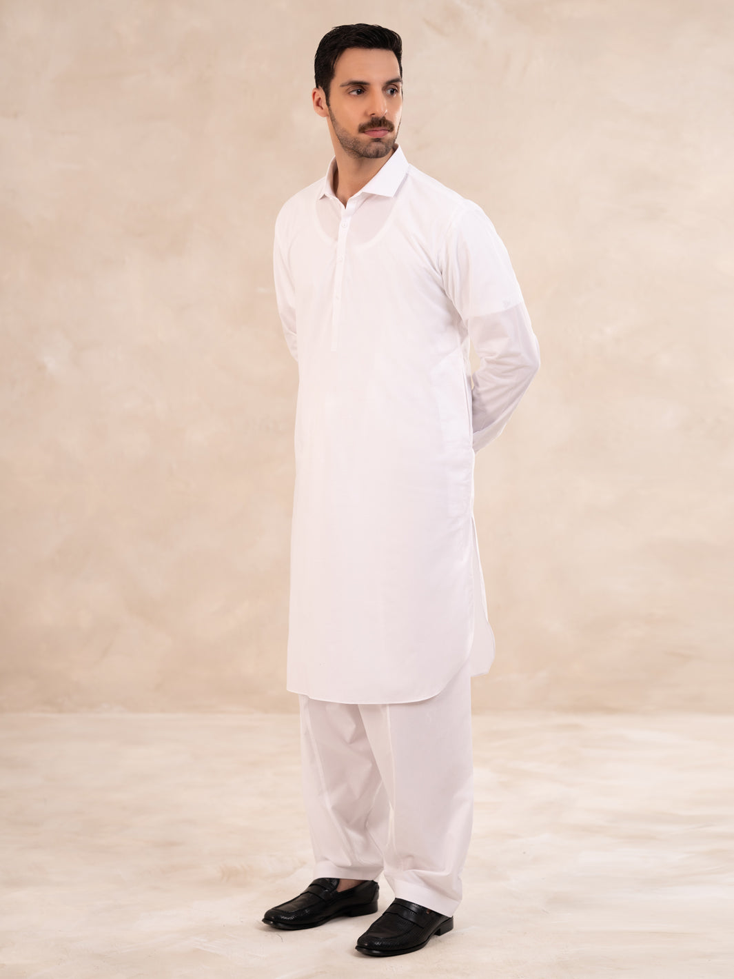 White Cotton Kameez Shalwar - ALBQ-KS-003-R19