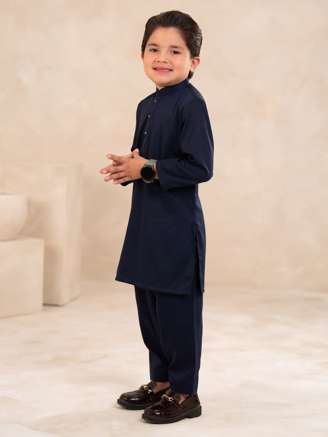 Navy Blue Plain Kameez Shalwar - ALBYET-KS-003