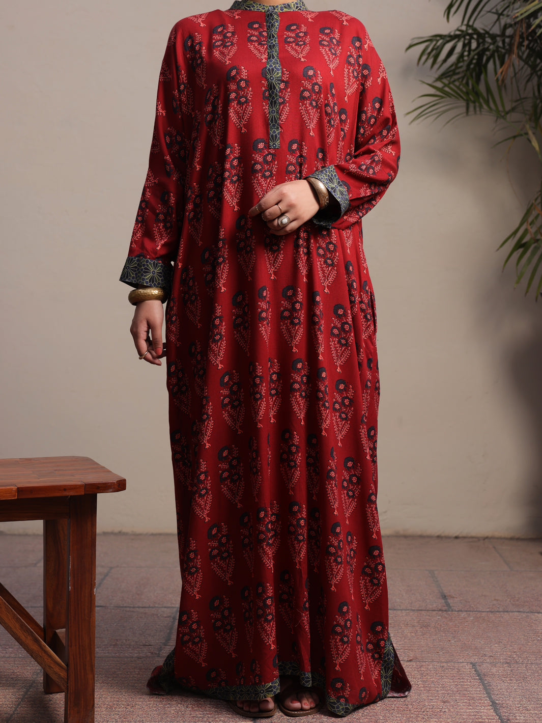 Maroon Linen Tunic - ALCR-LK-1058