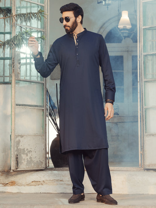 Midnight Blue Plain Kameez Shalwar - ALET-KS-1013-R4