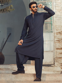 Midnight Blue Plain Kameez Shalwar - ALET-KS-1013-R4