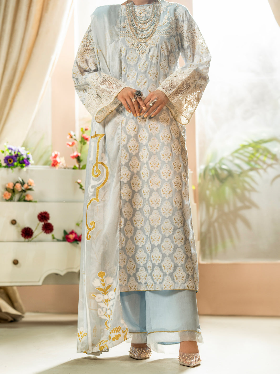 Ice Blue Silk Organza Lawn 3Pc Stitched - ALP-3PS-1667
