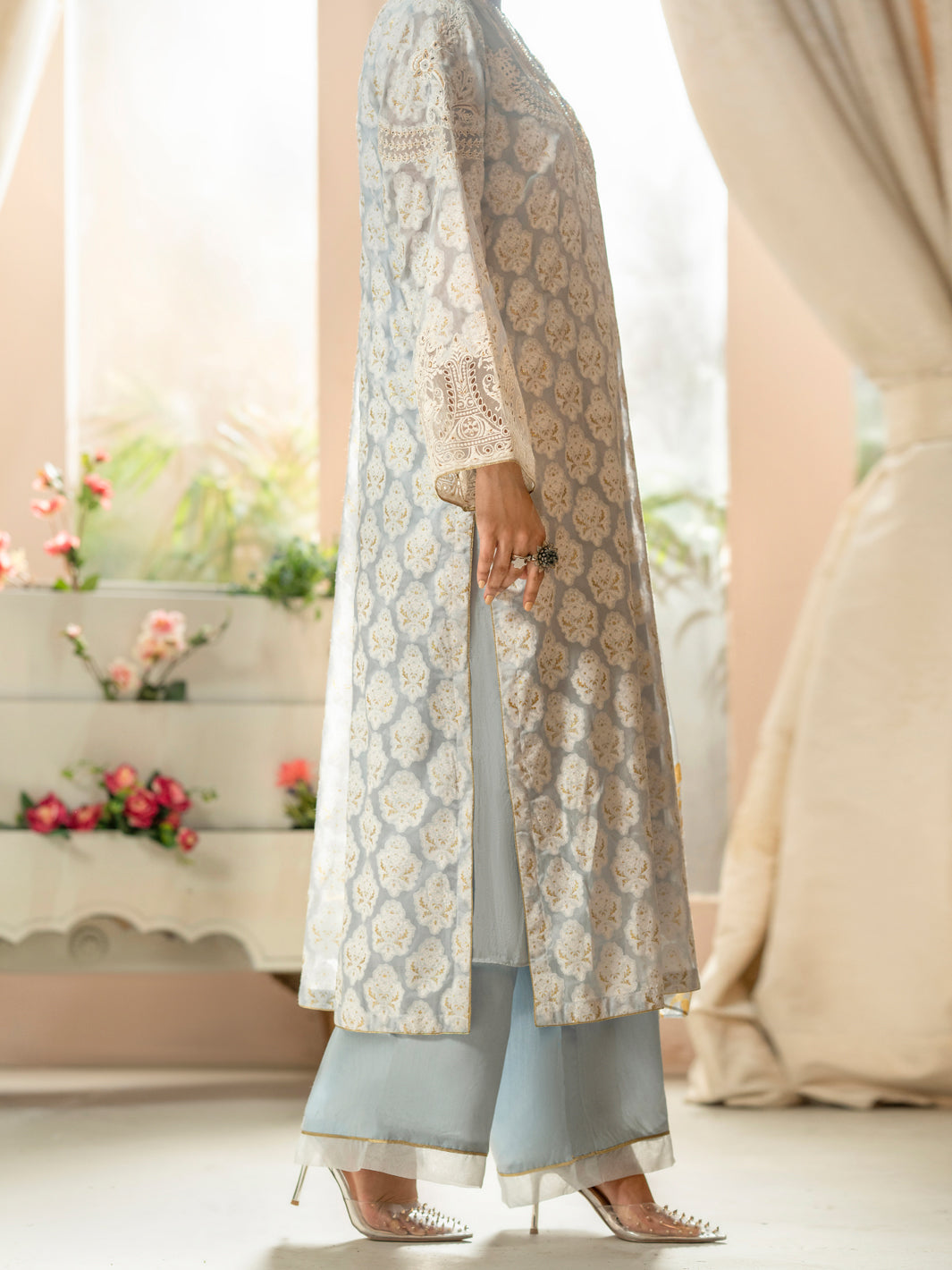 Ice Blue Silk Organza Lawn 3Pc Stitched - ALP-3PS-1667