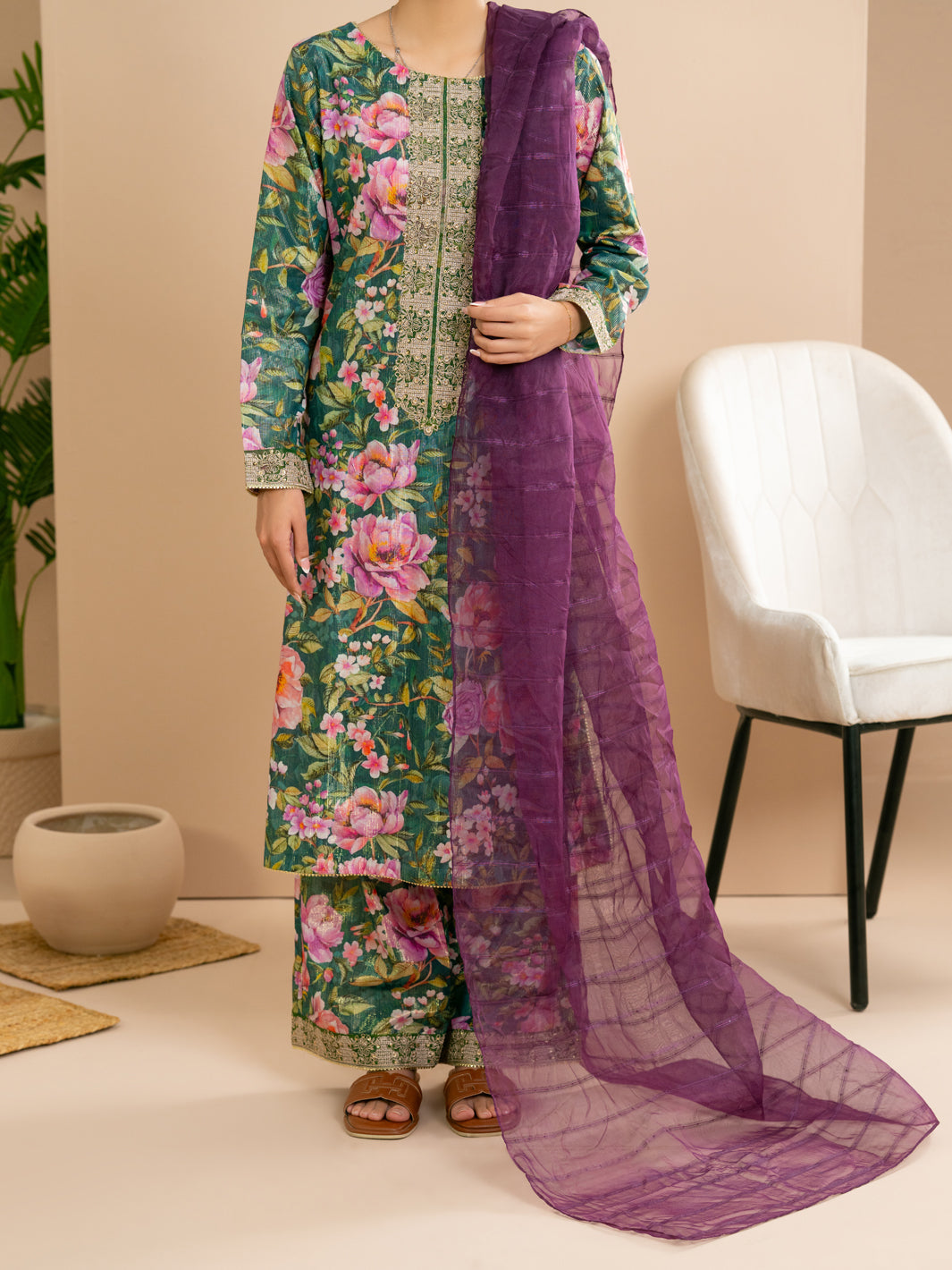 Mehndi Green Stitched 3Pc - ALP-3PS-2173